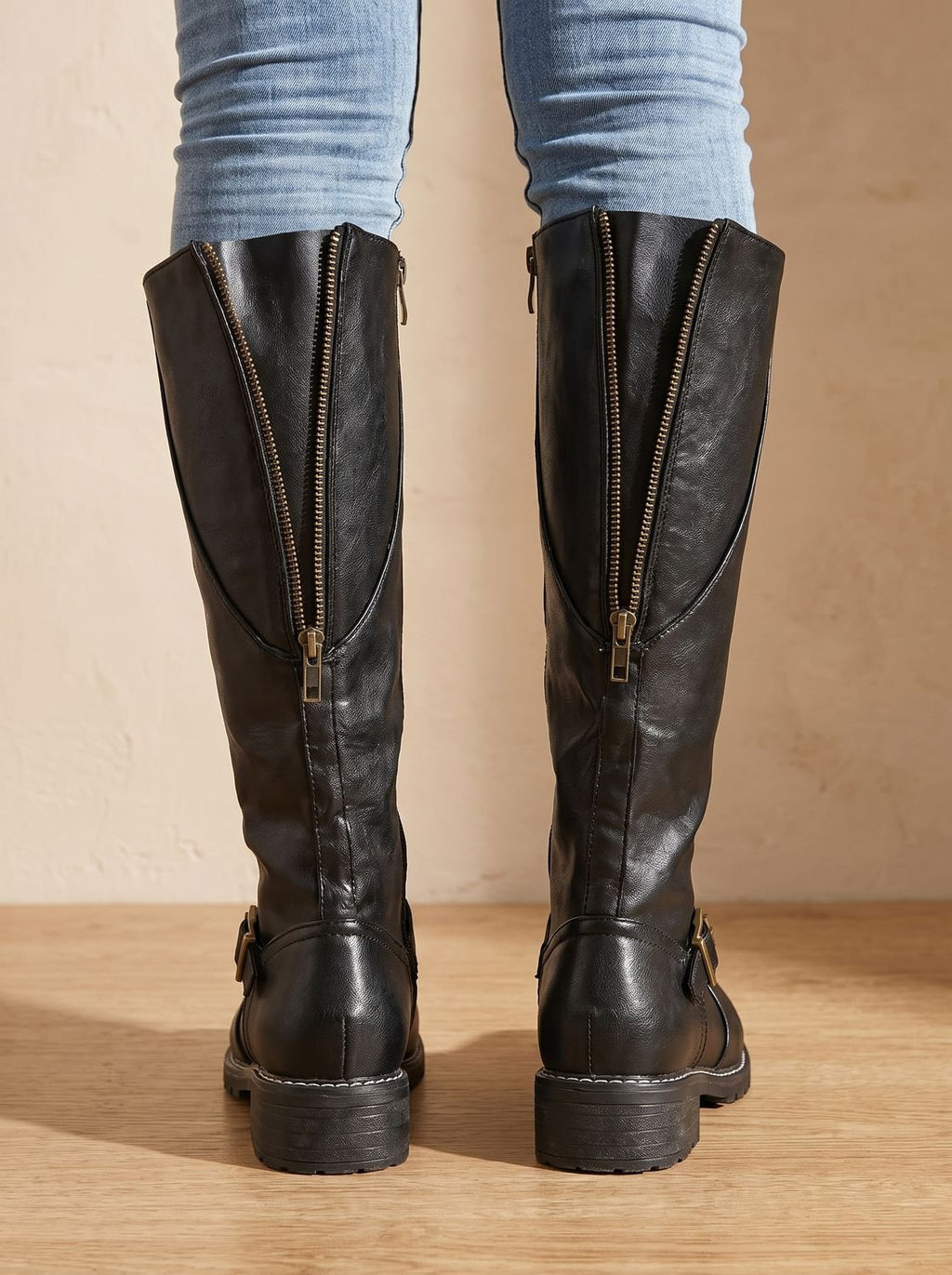 Women's Tall Equestrian Boots with Ankle Buckle Strap