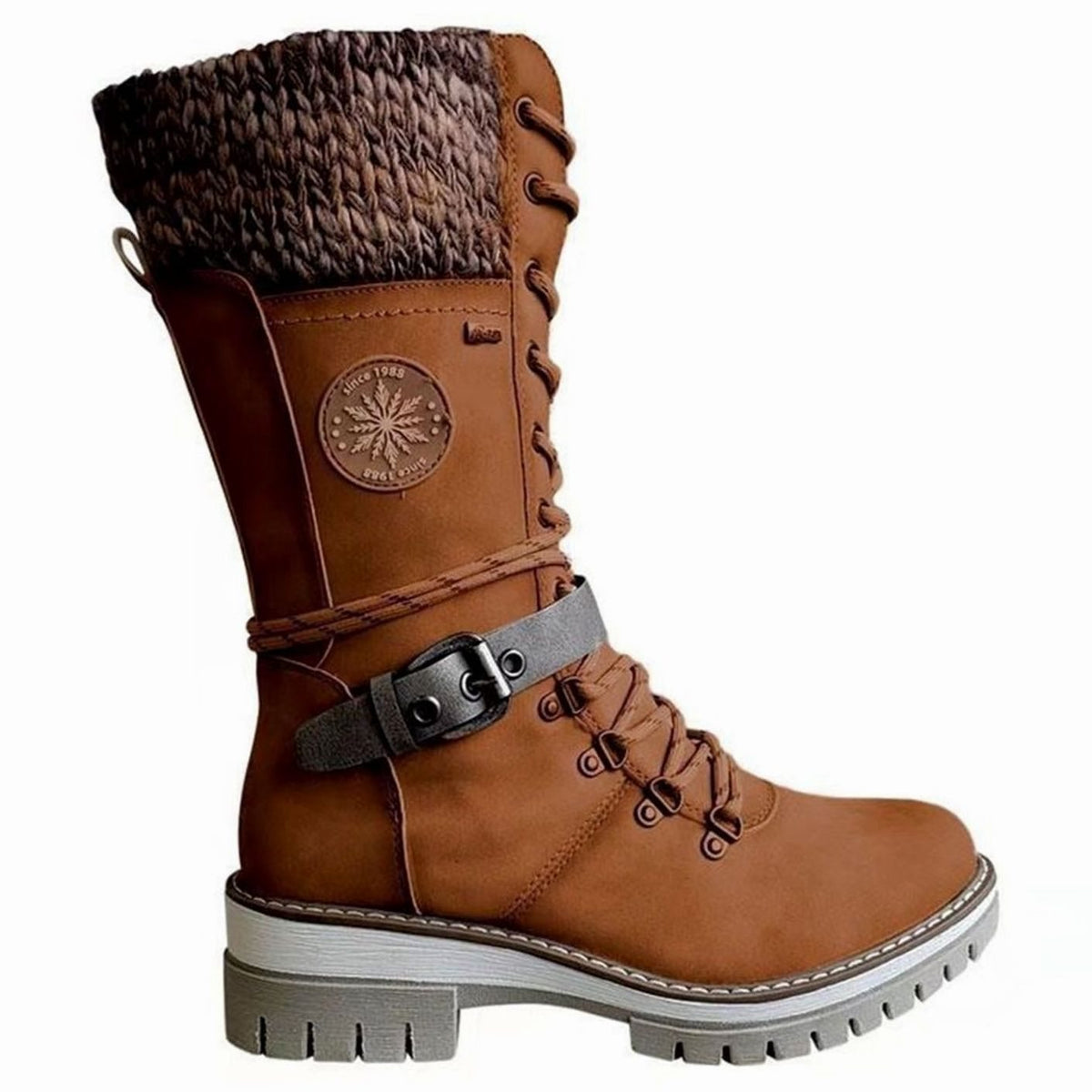 Women's Cozy Mid-Calf Winter Lace-Up Knit Top Boots