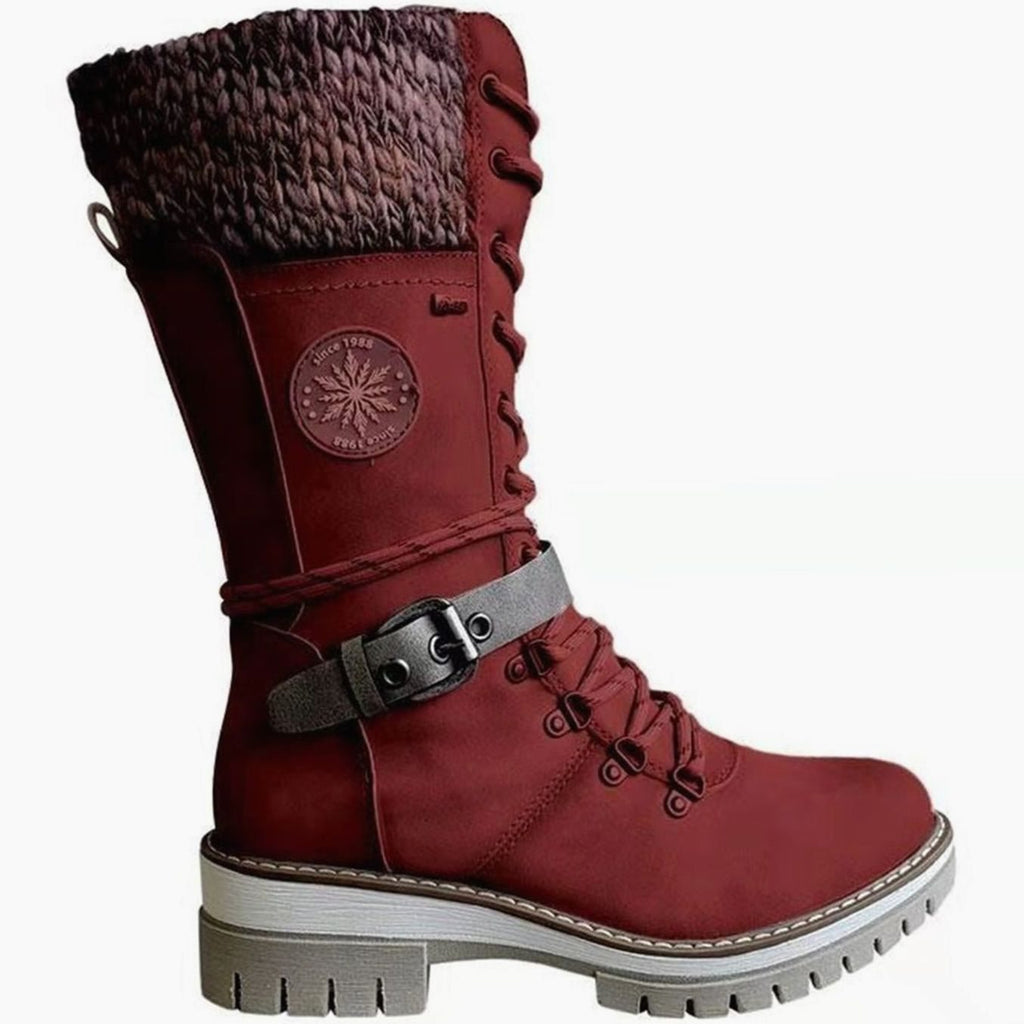 Women's Cozy Mid-Calf Winter Lace-Up Knit Top Boots