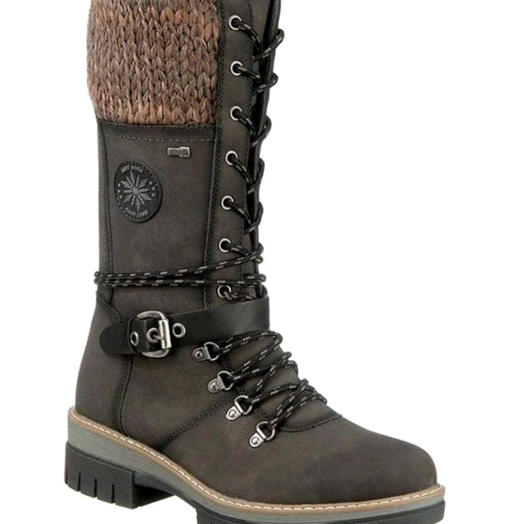 Women's Cozy Mid-Calf Winter Lace-Up Knit Top Boots