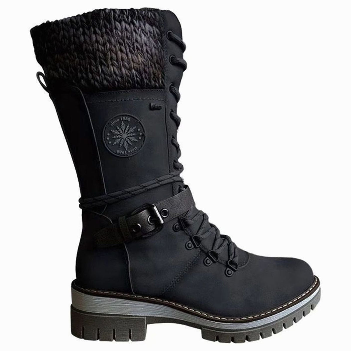 Women's Cozy Mid-Calf Winter Lace-Up Knit Top Boots