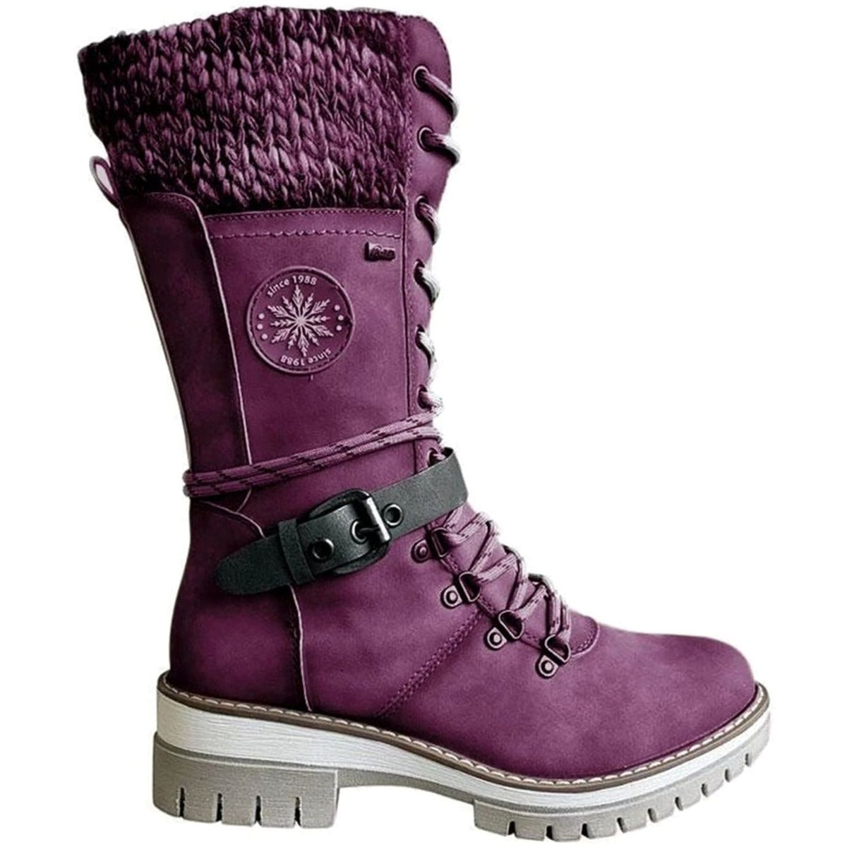 Women's Cozy Mid-Calf Winter Lace-Up Knit Top Boots