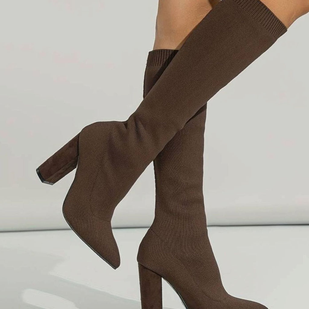 Women's Ribbed Knit Pull-On Pointed Sock Boots