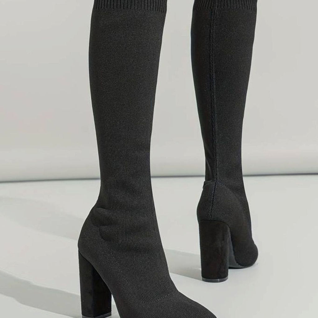 Women's Ribbed Knit Pull-On Pointed Sock Boots