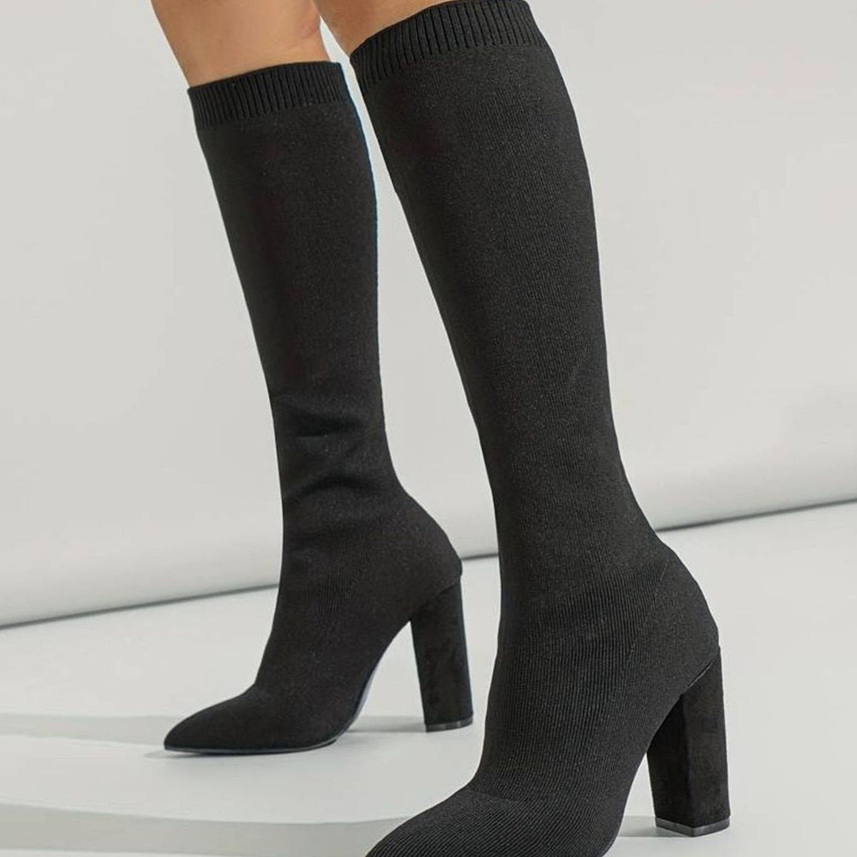 Women's Ribbed Knit Pull-On Pointed Sock Boots