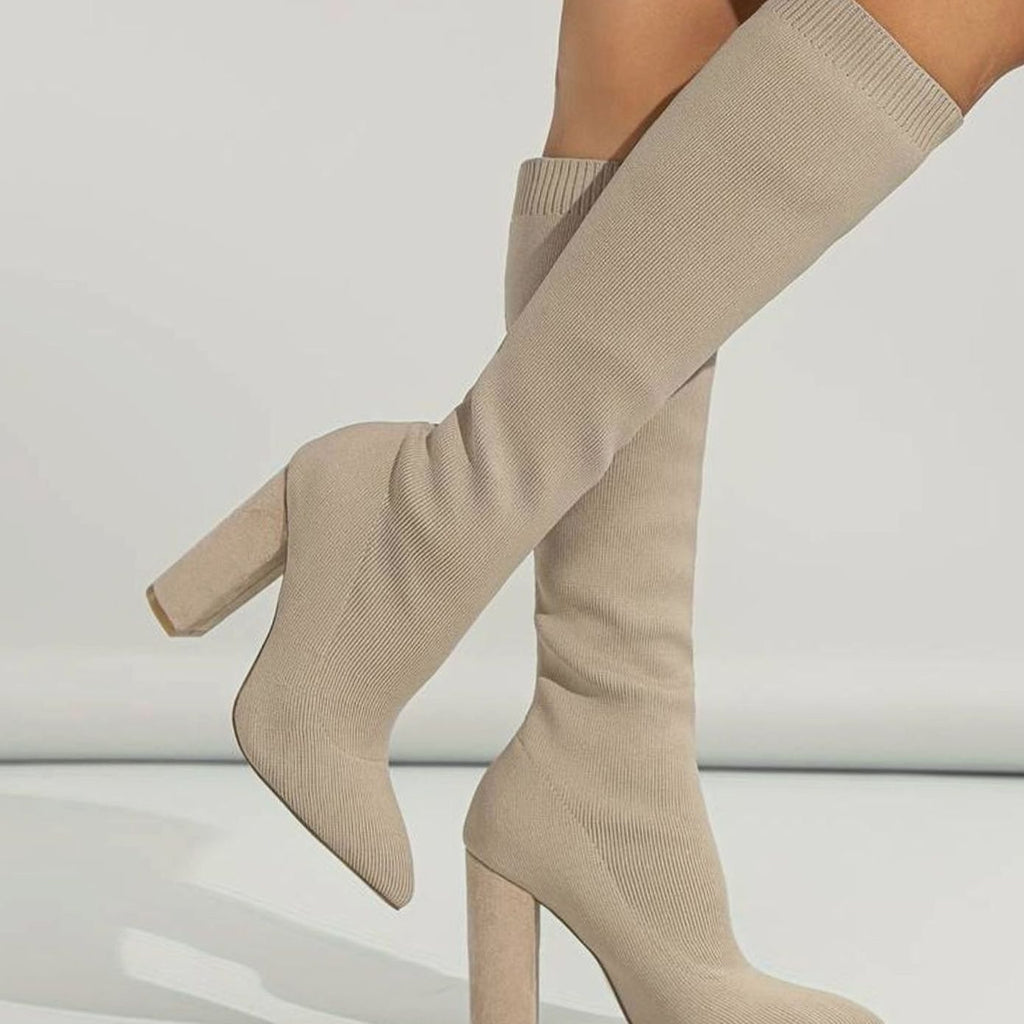 Women's Ribbed Knit Pull-On Pointed Sock Boots
