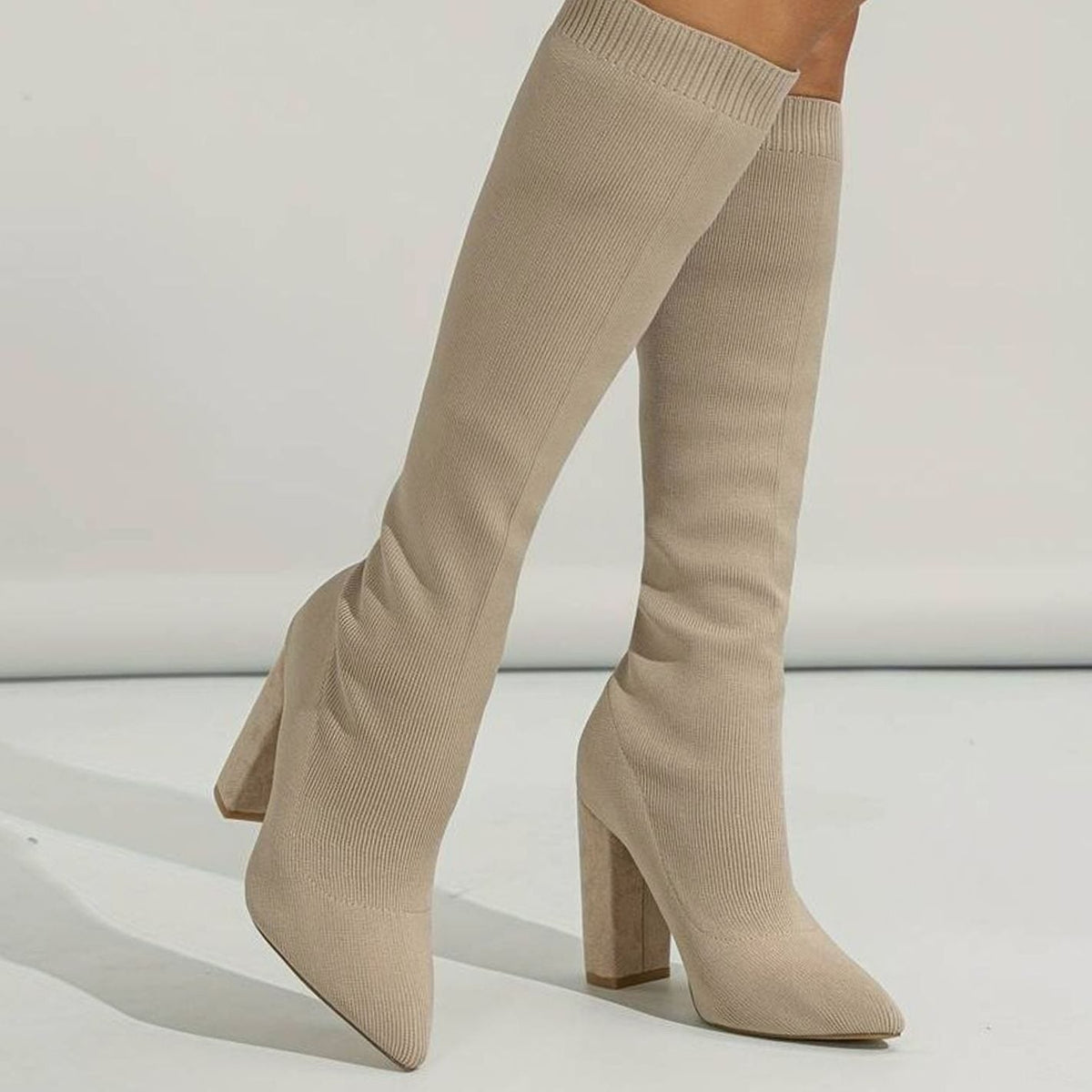 Women's Ribbed Knit Pull-On Pointed Sock Boots