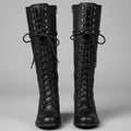 Women's Full Lacing Studded Knee High Faux Leather Boots
