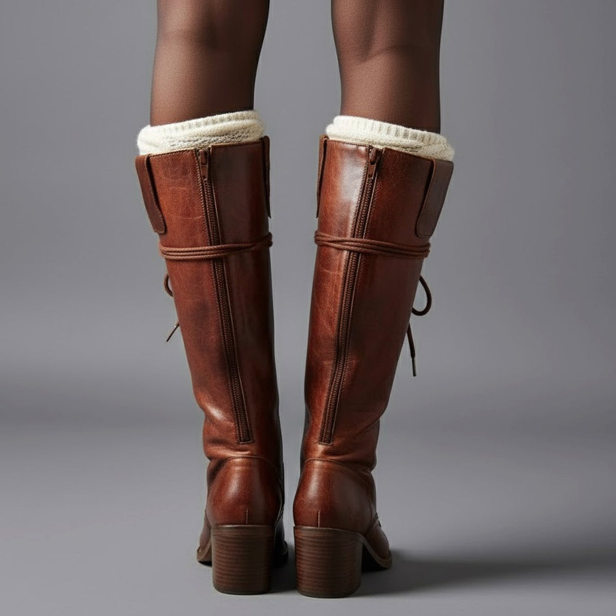 Women's Full Lacing Studded Knee High Faux Leather Boots