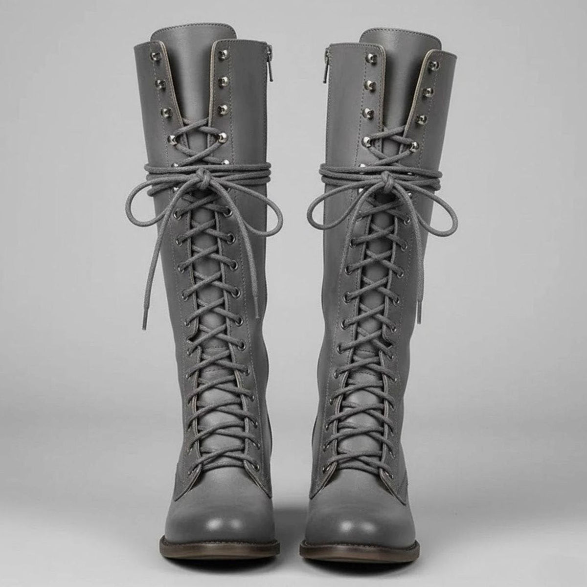 Women's Full Lacing Studded Knee High Faux Leather Boots