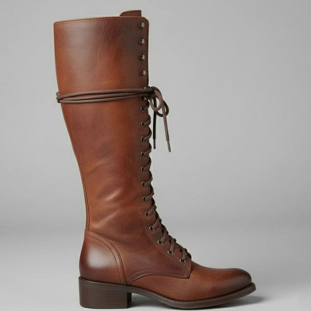Women's Full Lacing Studded Knee High Faux Leather Boots