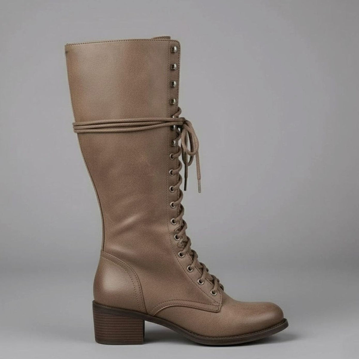 Women's Full Lacing Studded Knee High Faux Leather Boots