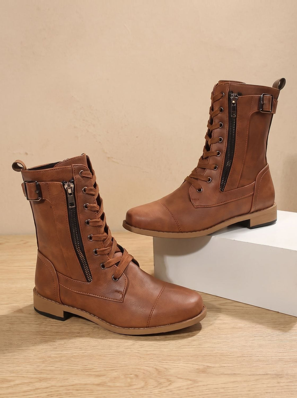 Women's Rugged Zip-On Round Toe Combat Boots