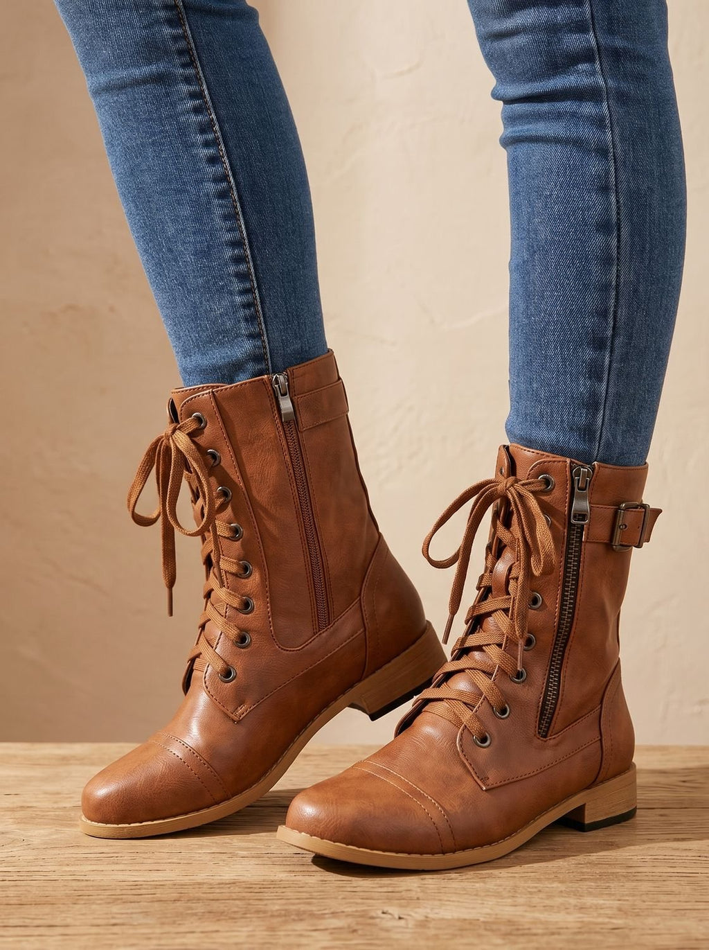 Women's Rugged Zip-On Round Toe Combat Boots
