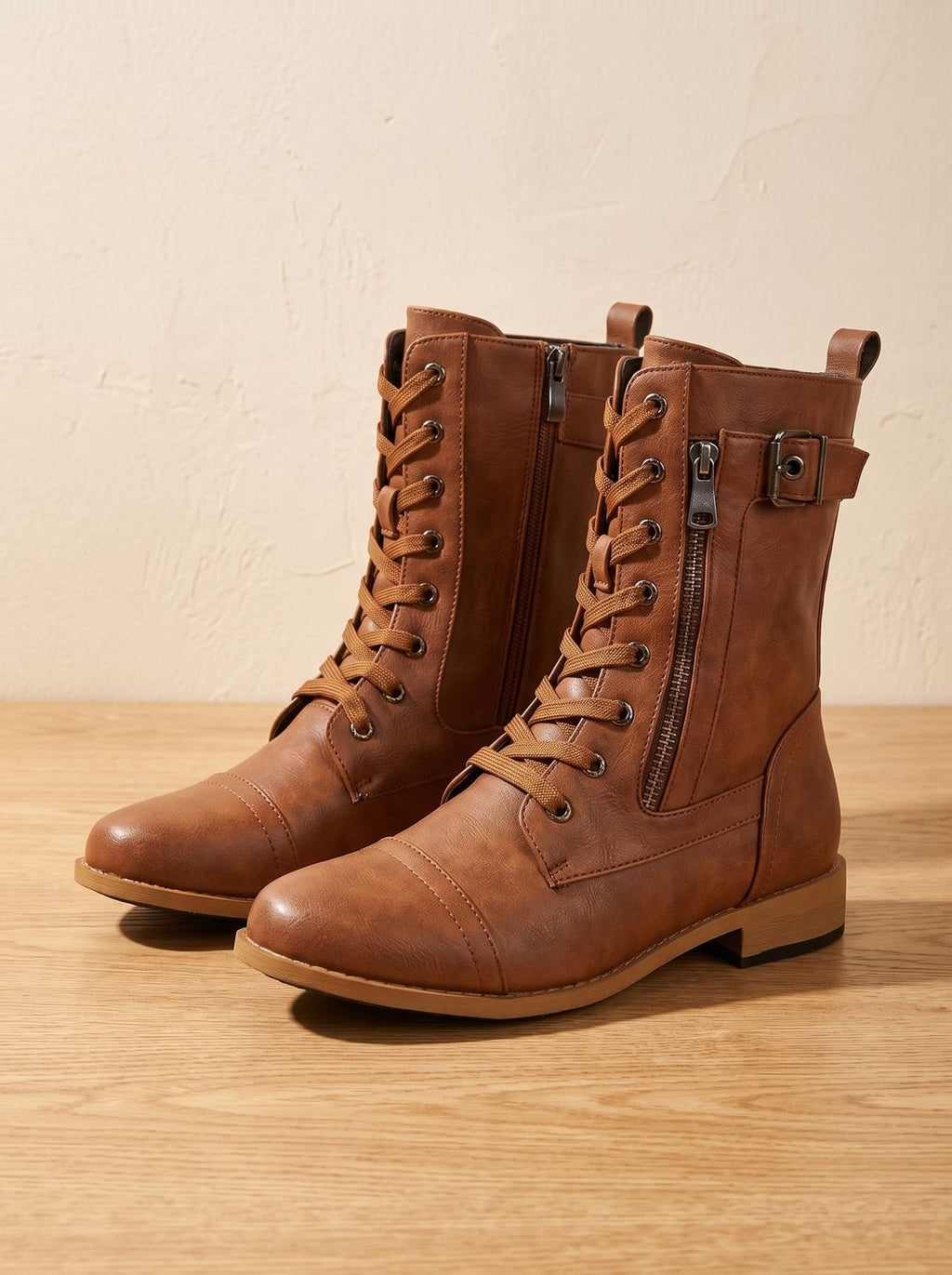 Women's Rugged Zip-On Round Toe Combat Boots