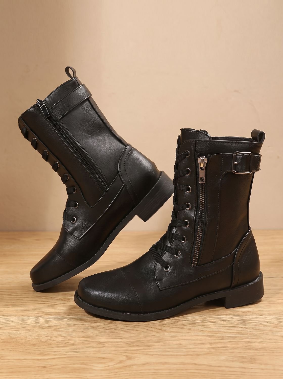 Women's Rugged Zip-On Round Toe Combat Boots