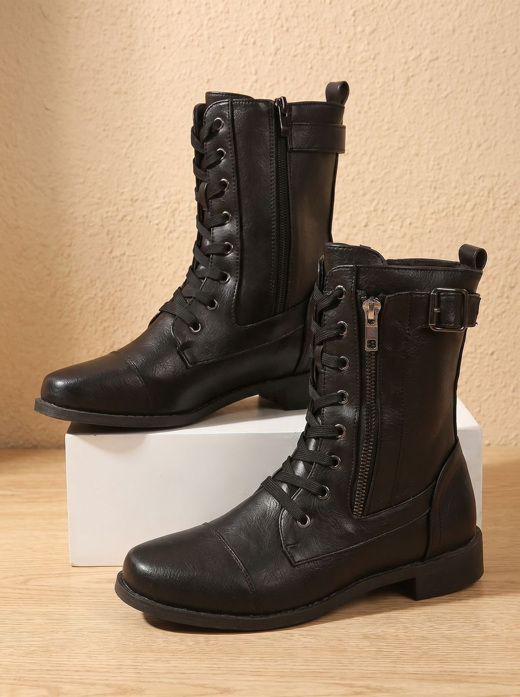 Women's Rugged Zip-On Round Toe Combat Boots