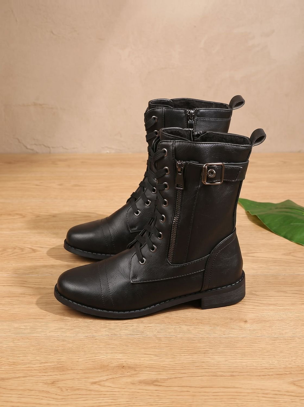 Women's Rugged Zip-On Round Toe Combat Boots