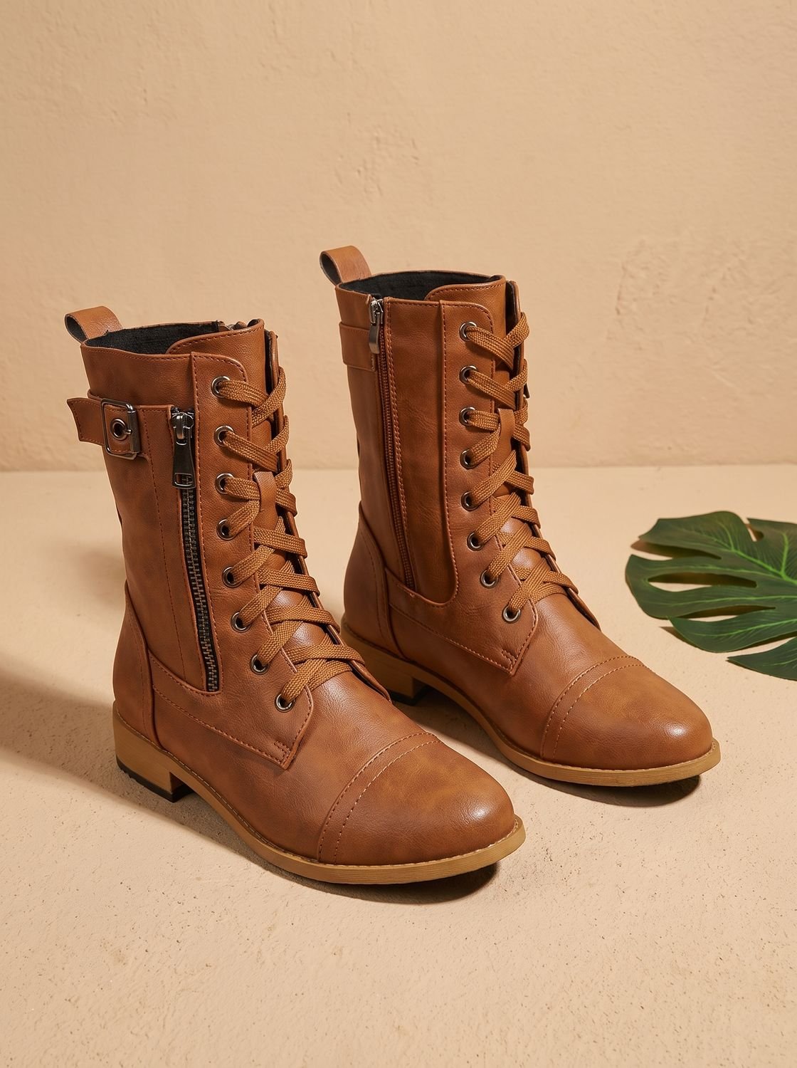 Women's Rugged Zip-On Round Toe Combat Boots