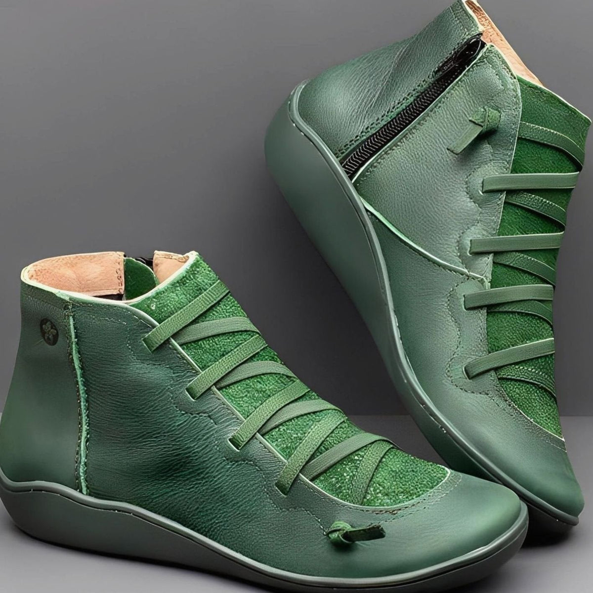 Women's Cross-Strap Lace-Up Casual Flat Zip Booties