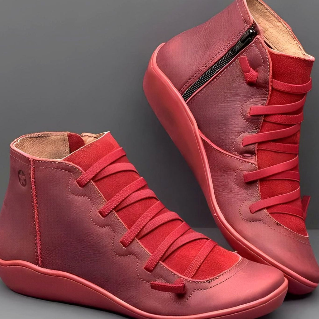 Women's Cross-Strap Lace-Up Casual Flat Zip Booties