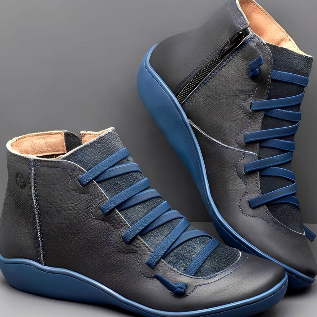 Women's Cross-Strap Lace-Up Casual Flat Zip Booties