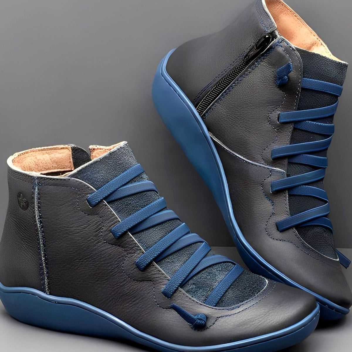 Women's Cross-Strap Lace-Up Casual Flat Zip Booties