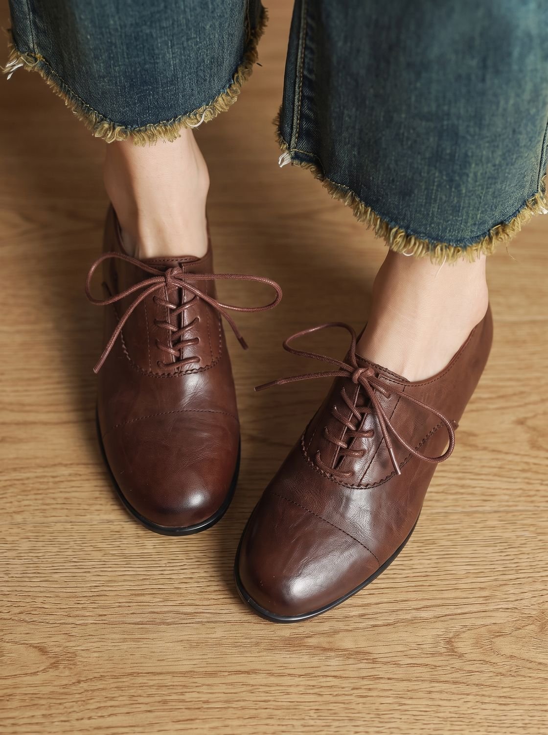 Women's Vintage Style Cushioned Cap Toe Flat Oxfords