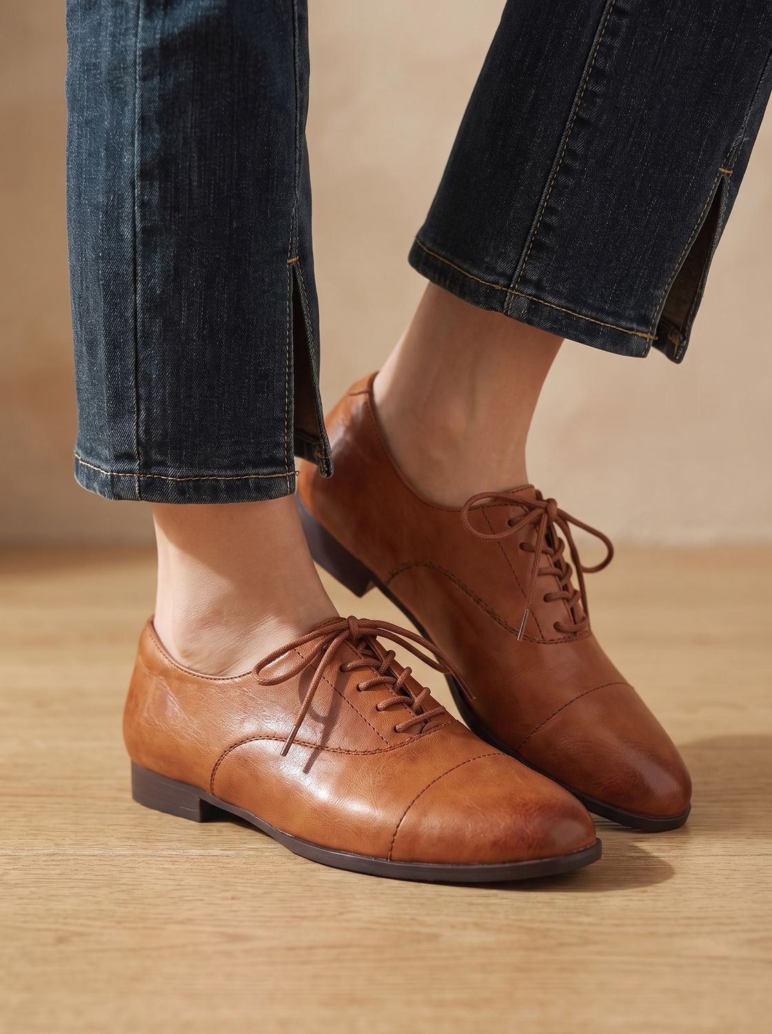 Women's Vintage Style Cushioned Cap Toe Flat Oxfords