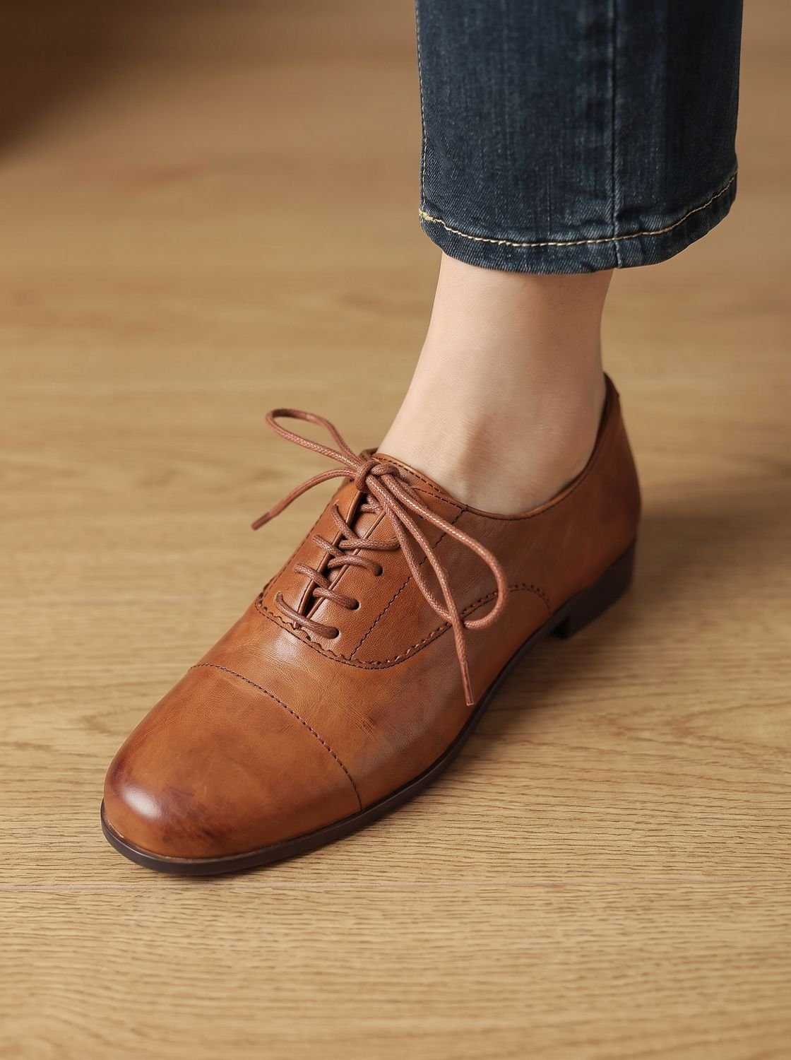Women's Vintage Style Cushioned Cap Toe Flat Oxfords