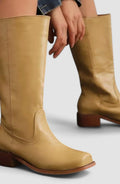 Women's Knee-High Stacked Heel Genuine Leather Boots