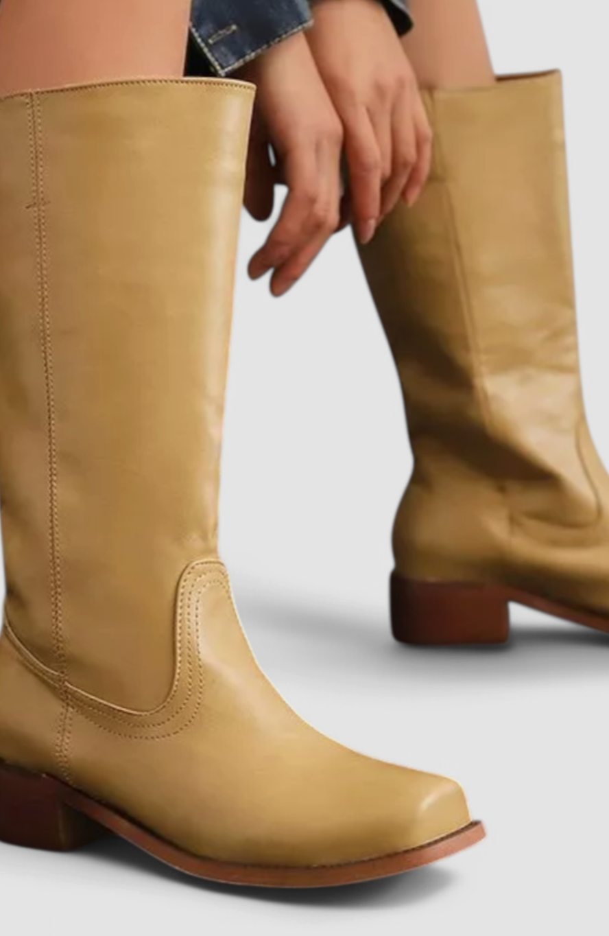 Women's Knee-High Stacked Heel Genuine Leather Boots
