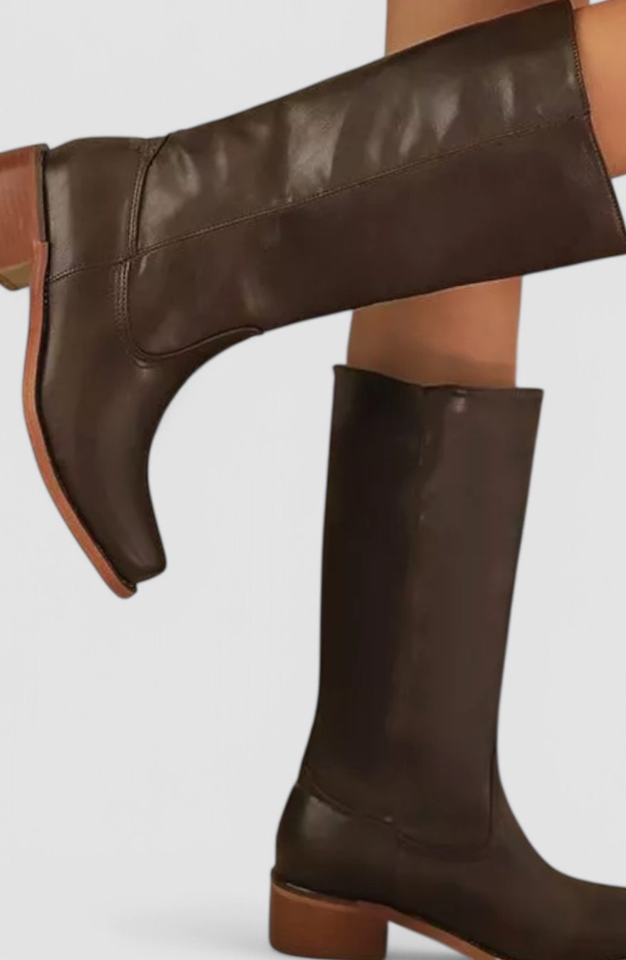 Women's Knee-High Stacked Heel Genuine Leather Boots