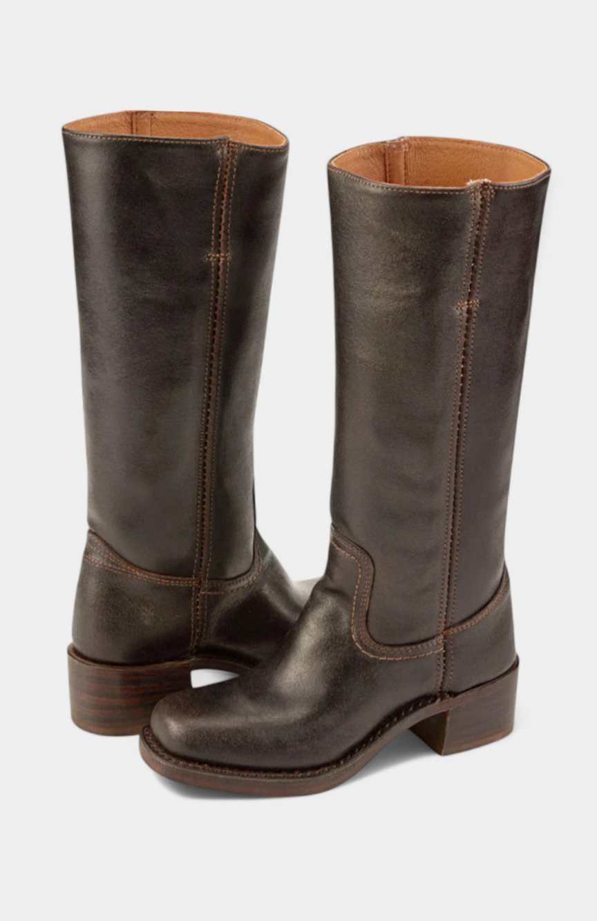 Women's Knee-High Stacked Heel Genuine Leather Boots