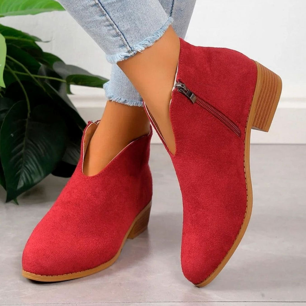 Women's Zip-Side Block Heel Animal Print Short Boots
