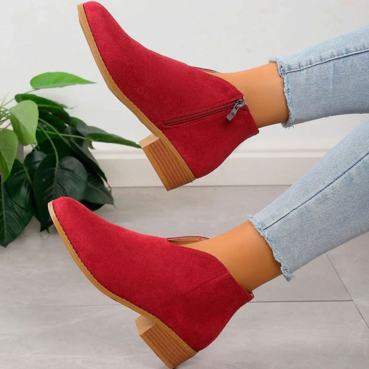 Women's Zip-Side Block Heel Animal Print Short Boots