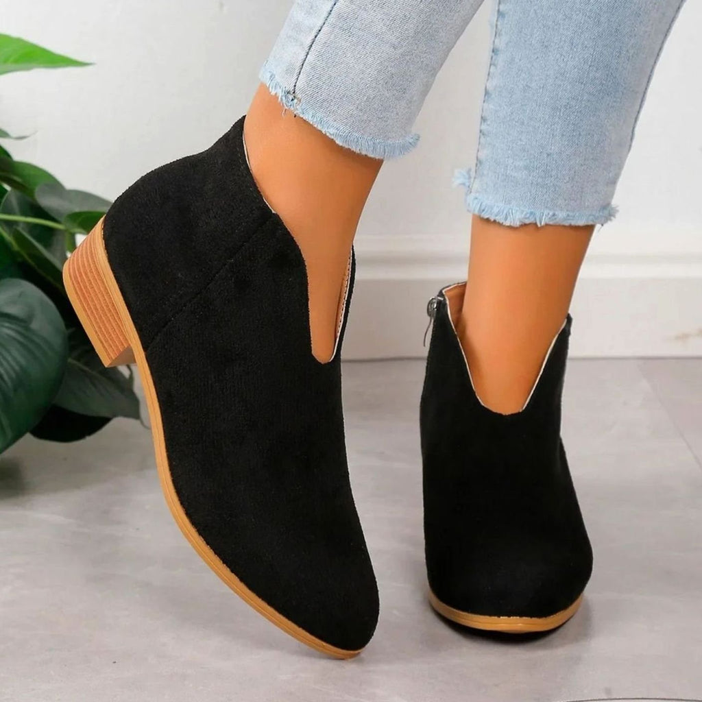 Women's Zip-Side Block Heel Animal Print Short Boots