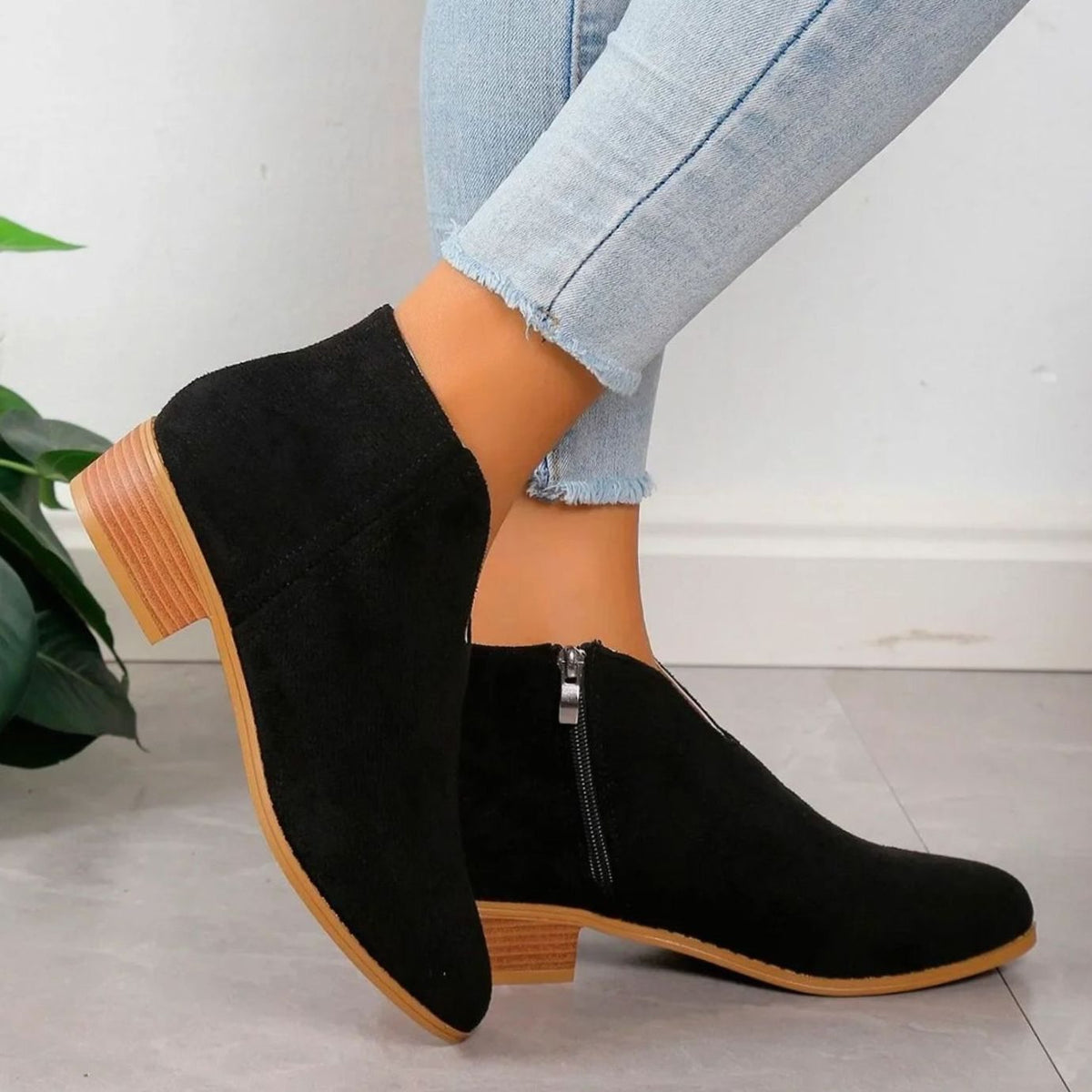 Women's Zip-Side Block Heel Animal Print Short Boots