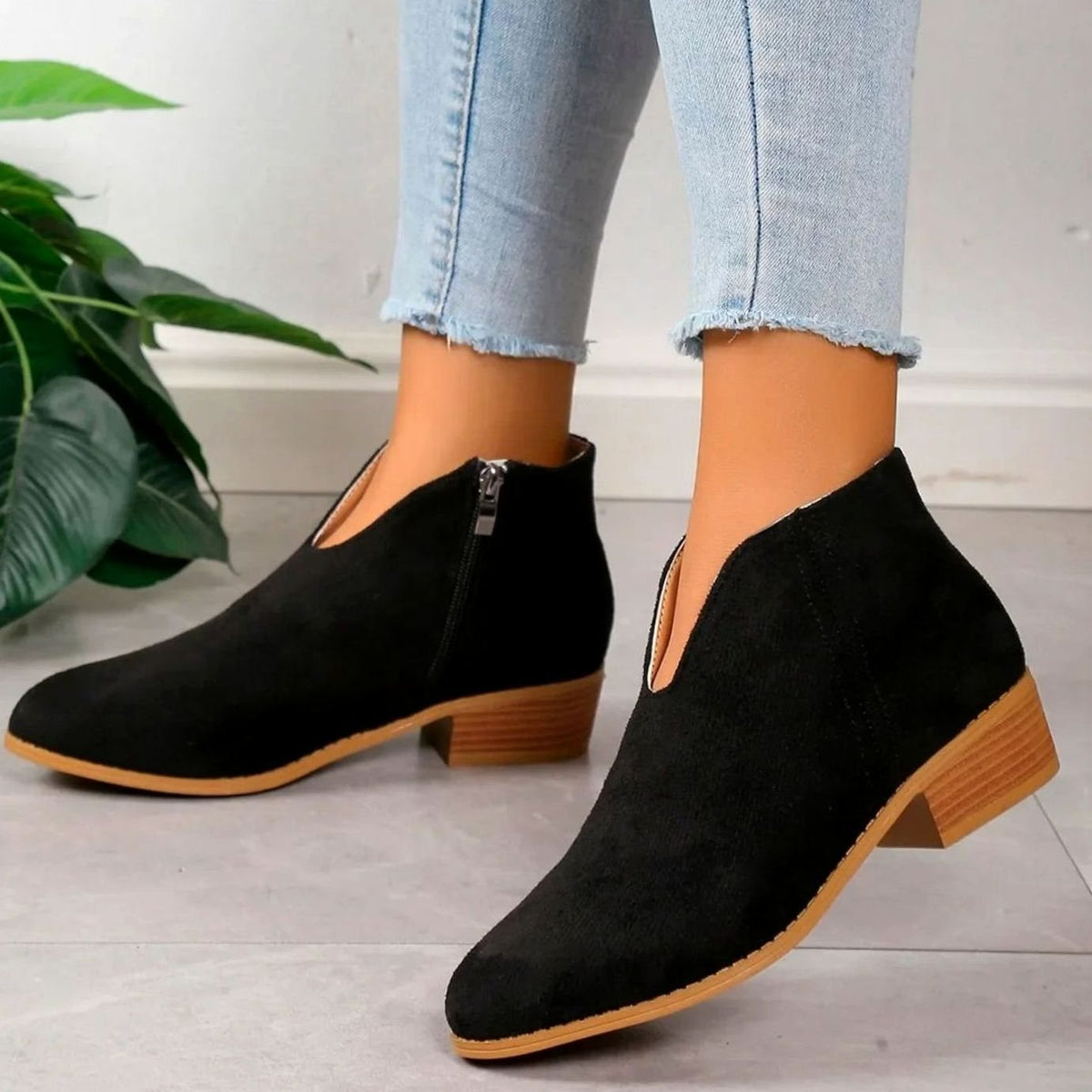 Women's Zip-Side Block Heel Animal Print Short Boots