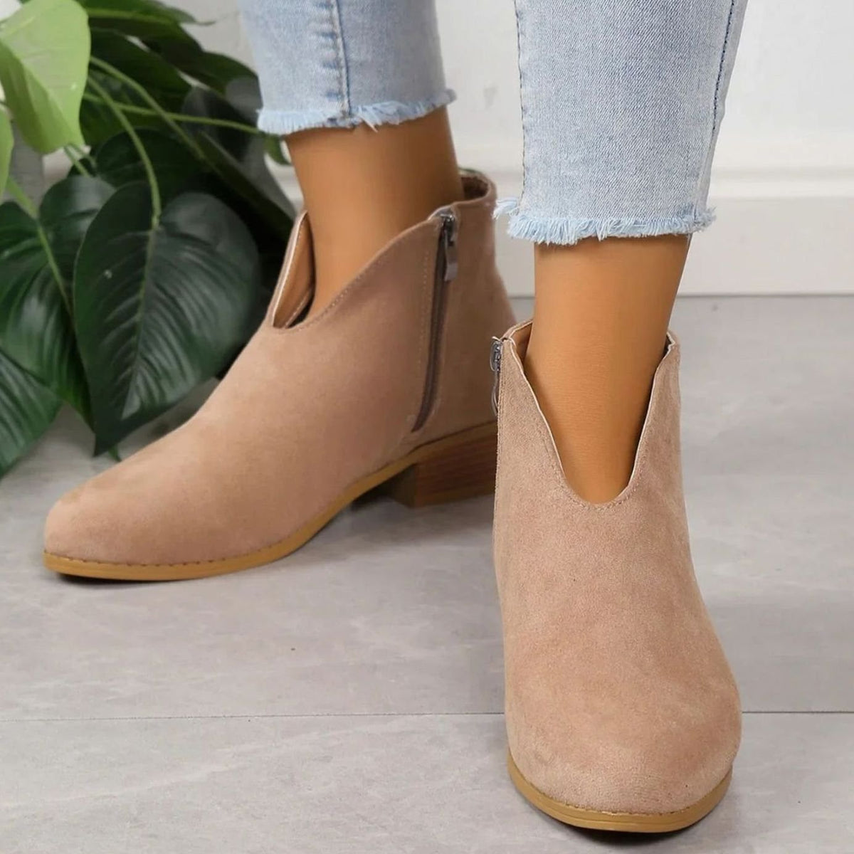 Women's Zip-Side Block Heel Animal Print Short Boots