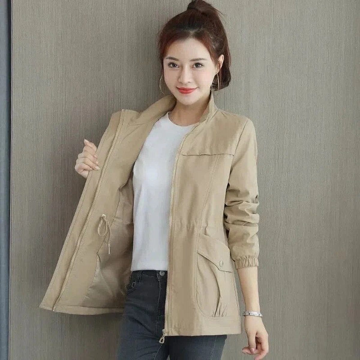 Women's Drawstring Bomber Jacket for Cool Summer Evenings