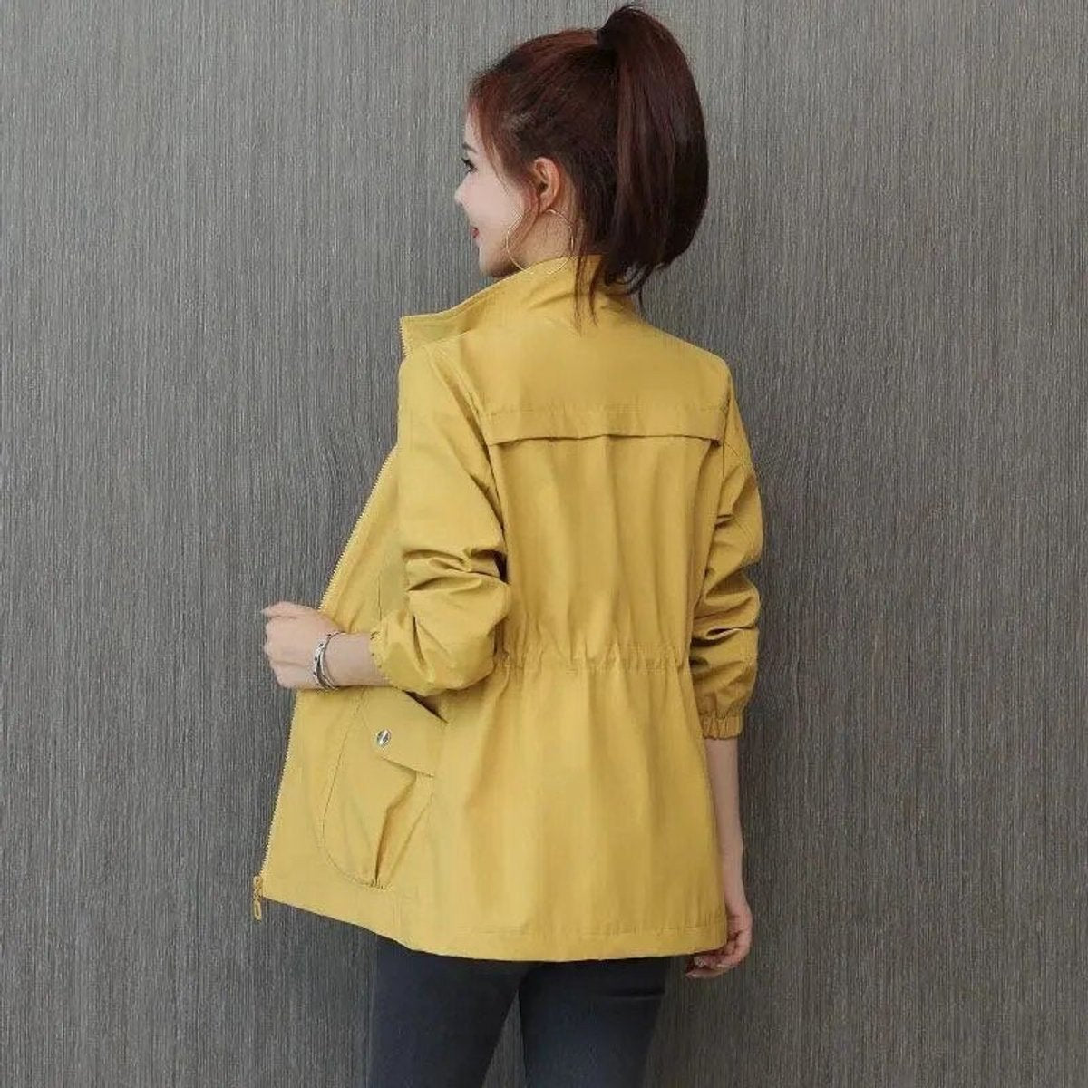Women's Drawstring Bomber Jacket for Cool Summer Evenings