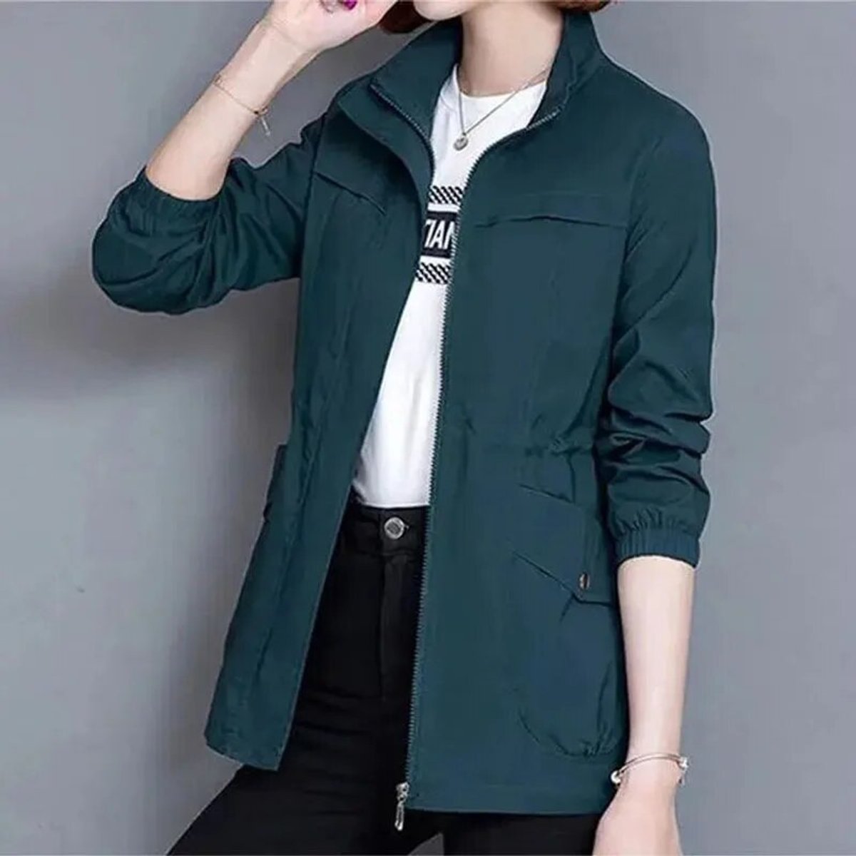 Women's Drawstring Bomber Jacket for Cool Summer Evenings