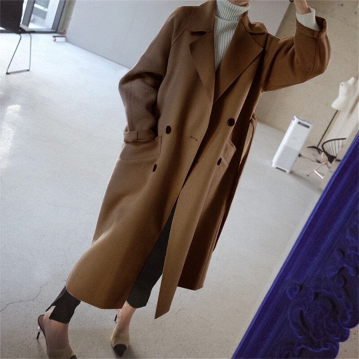 Women's Longline Knitted Double Breasted Cardigan Coat