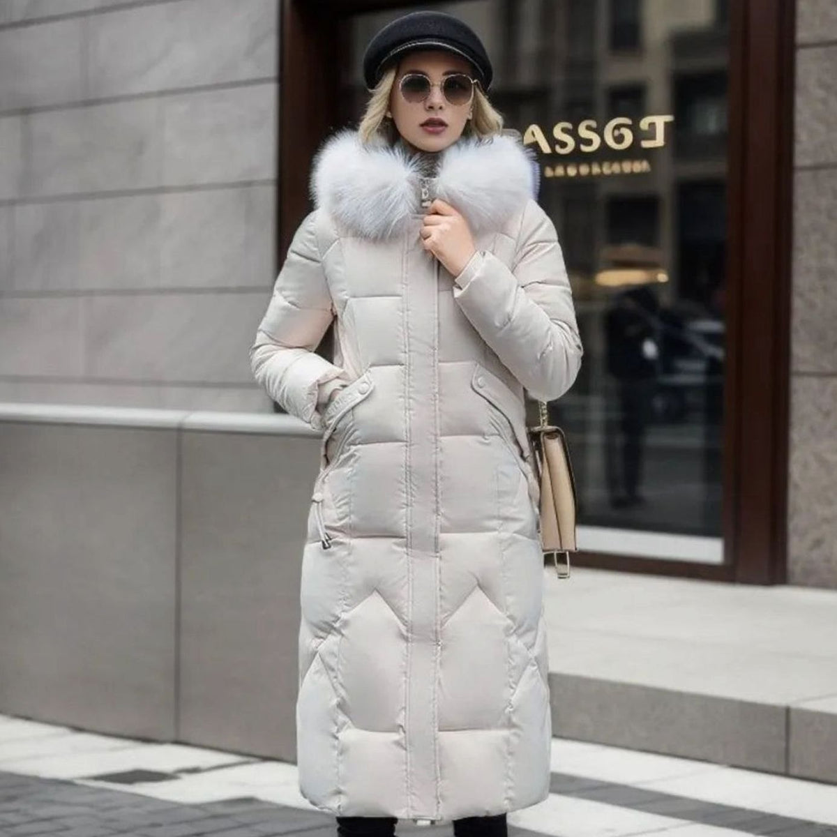 Women's Fur-Trimmed Hood Long Winter Coat
