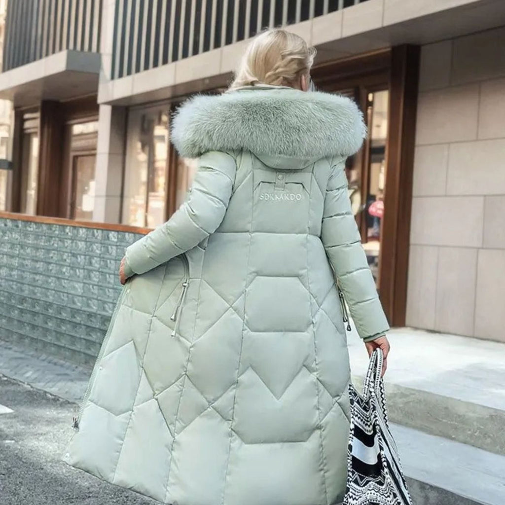 Women's Fur-Trimmed Hood Long Winter Coat