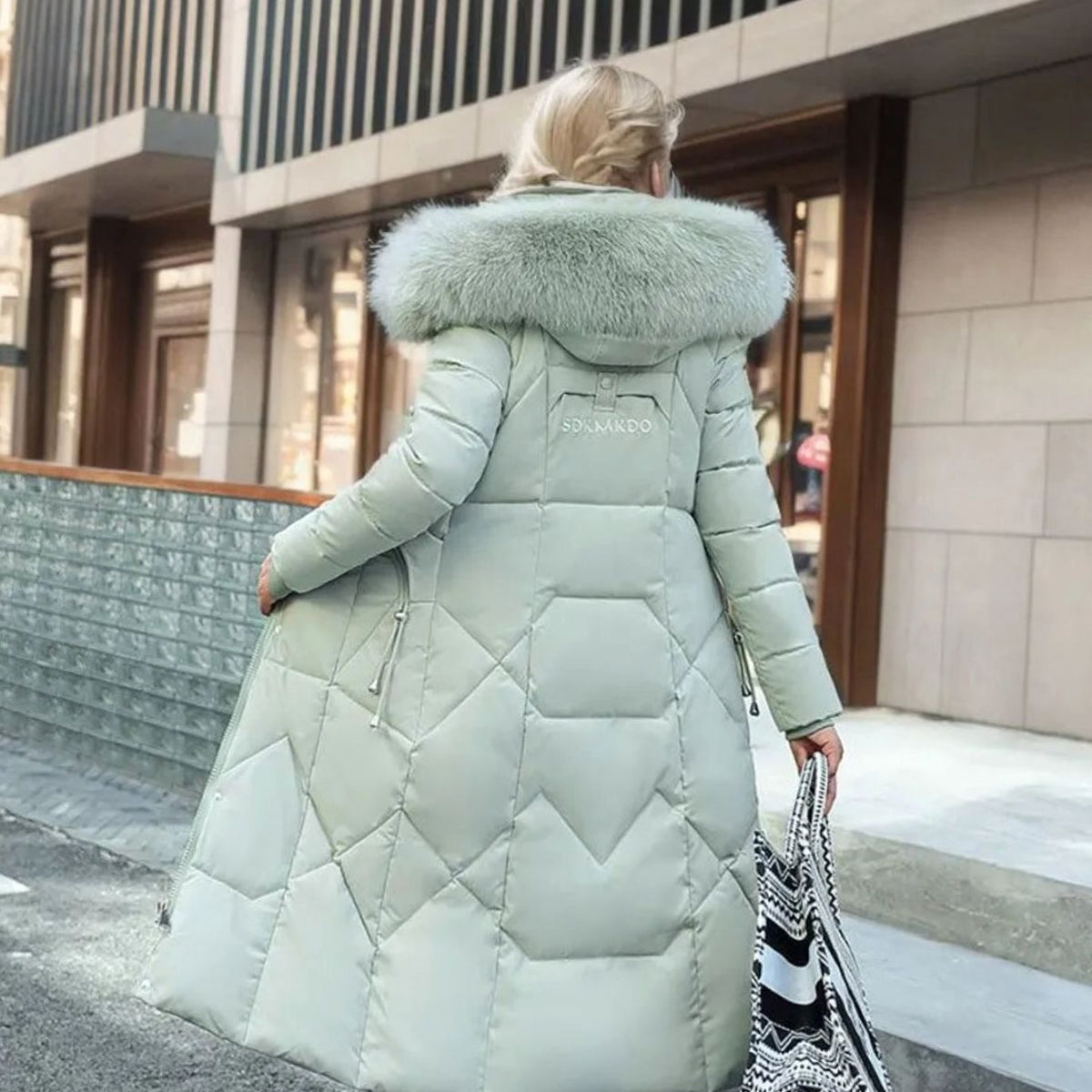 Women's Fur-Trimmed Hood Long Winter Coat