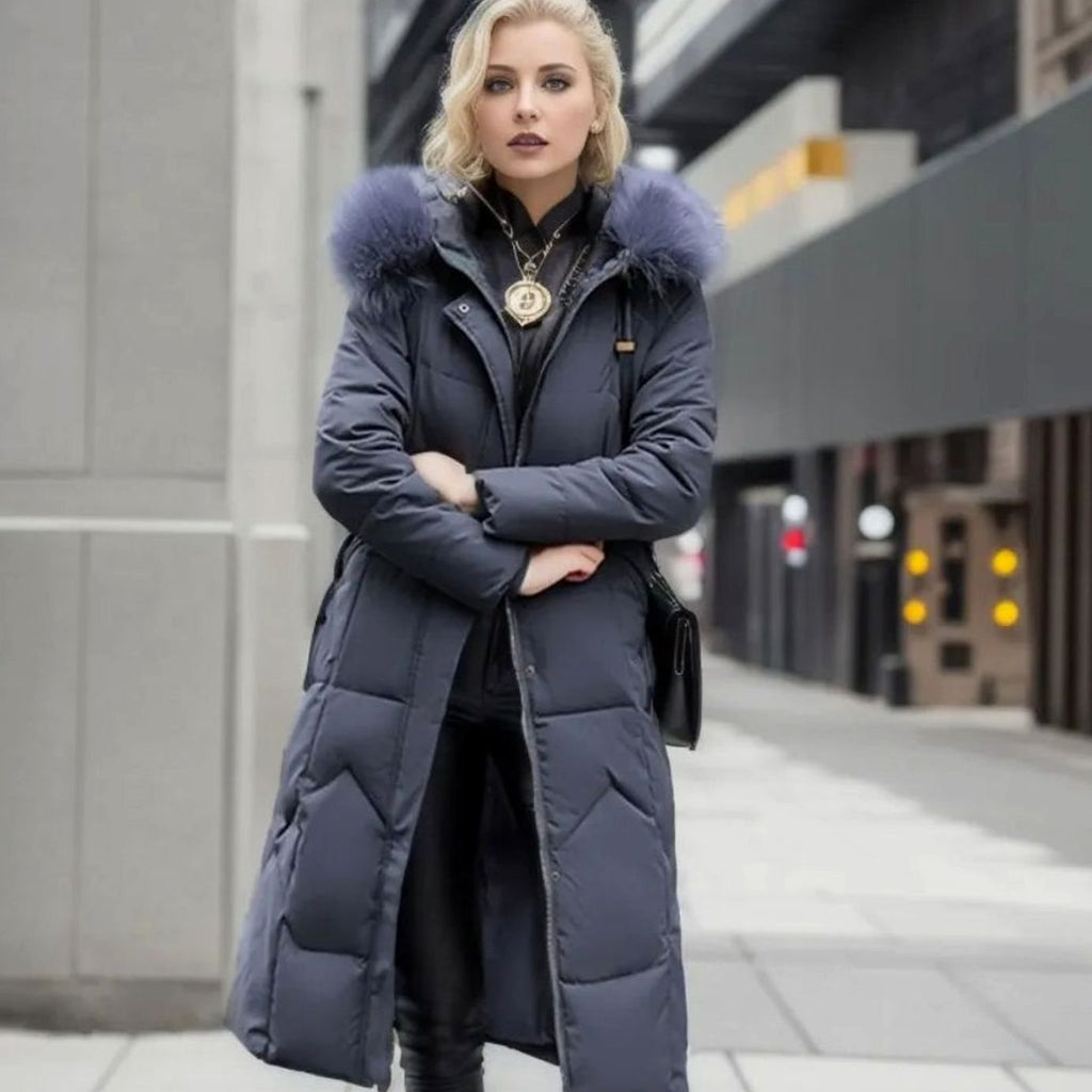 Women's Fur-Trimmed Hood Long Winter Coat