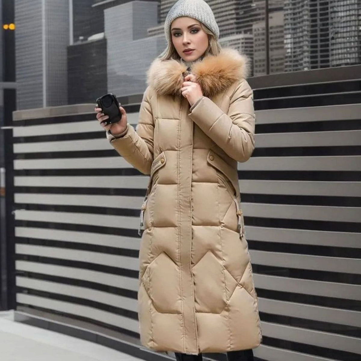 Women's Fur-Trimmed Hood Long Winter Coat