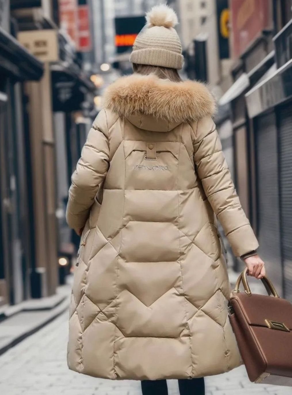 Women's Fur-Trimmed Hood Long Winter Coat